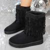 Fashion Fashion Sequins Tassels Snow Boots for Women 2025 Winter Slip On Mid Calf Boots Woman Warm Thick Plush Cotton Padded Shoes