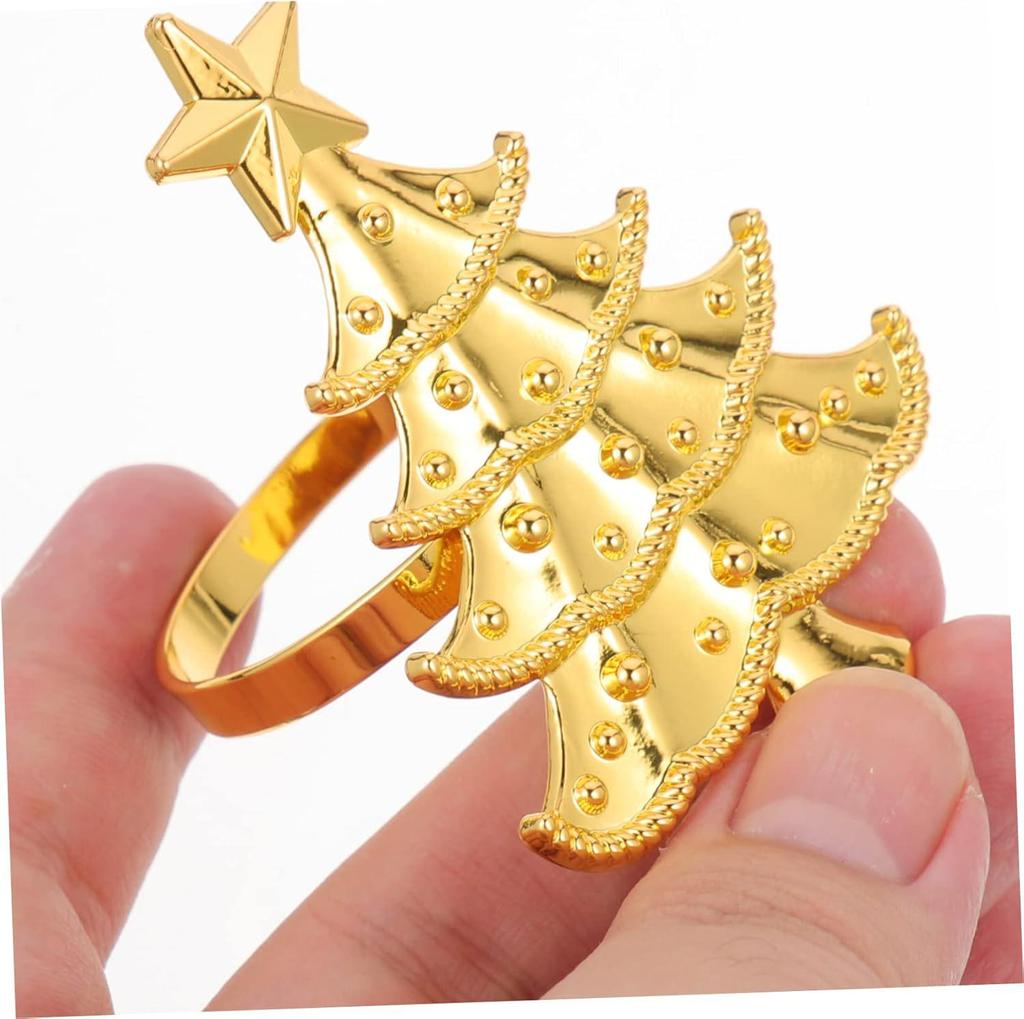 Metal Christmas Tree Napkin Rings - Silver Gold Holiday Table Decor