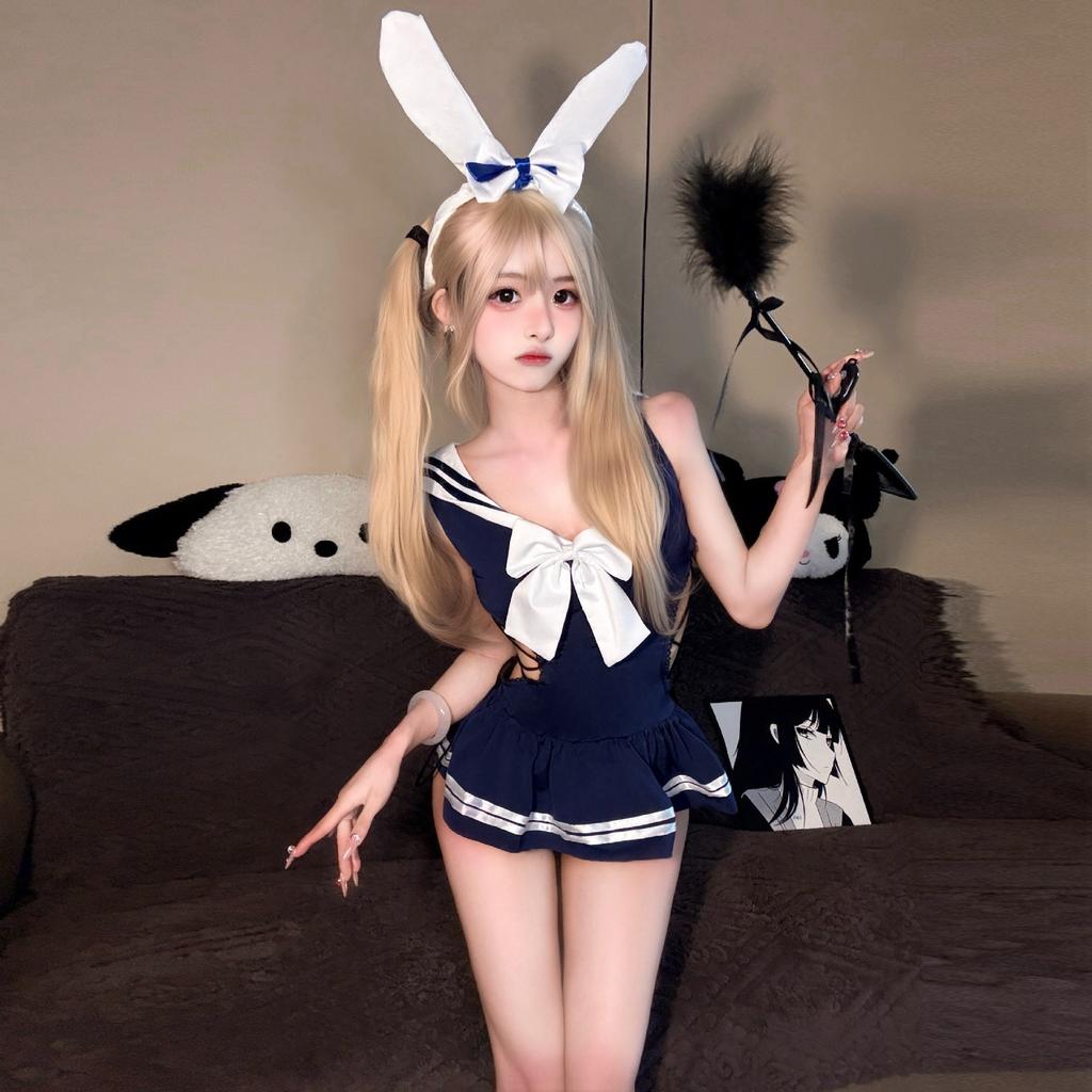 Sex Underwear Pure Desire School Bunny Uniform Free-to-Take Swimsuit Women's Strap-Up Onesie Skirt