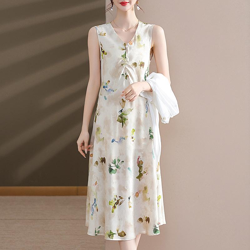 2026 Summer Fashion Chiffon Two-Piece Skirt Set for Middle-Aged & Elderly Women - Short Sleeve Dress