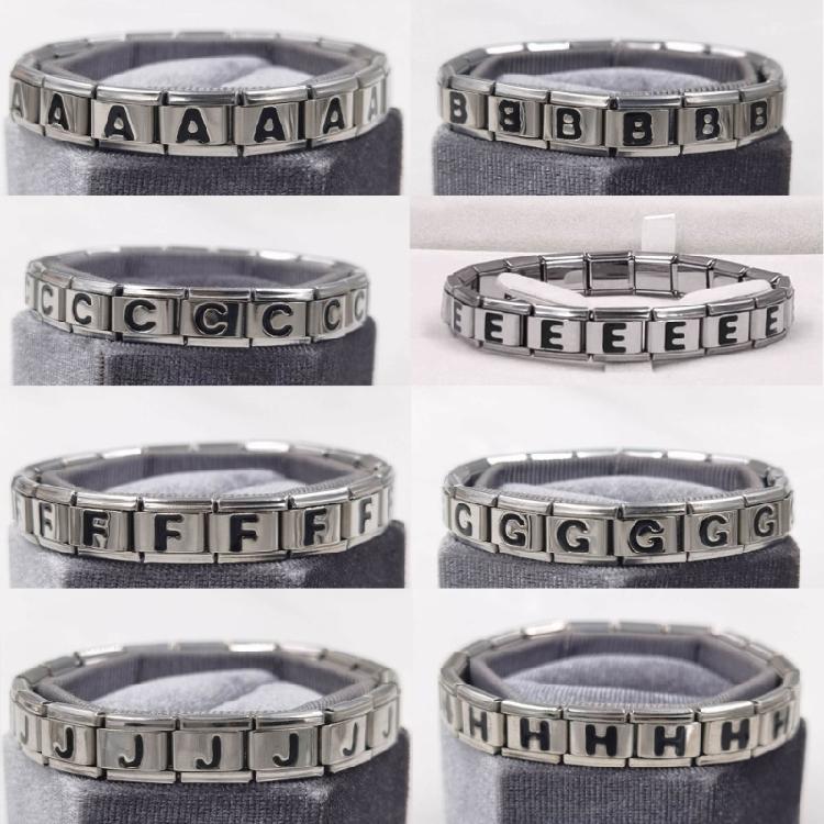 Italian Jewelry Charm Link Vintage Square Letter Beads Stainless Steel Material