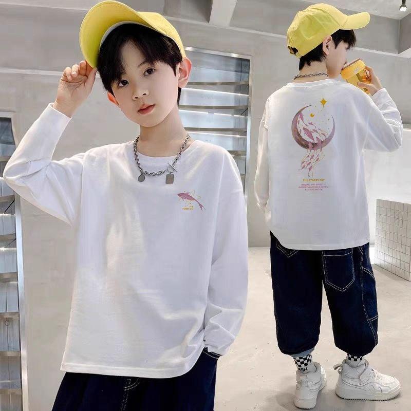 Boys' Pure Cotton Long Sleeve T-shirt - 2025 Autumn Casual Versatile Base Layer for Medium and Large Kids