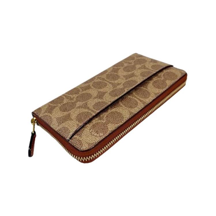 COACH Accordion Zip Canvas With Leather Trunk Wallet Women's Brown C7204-B4NQ4