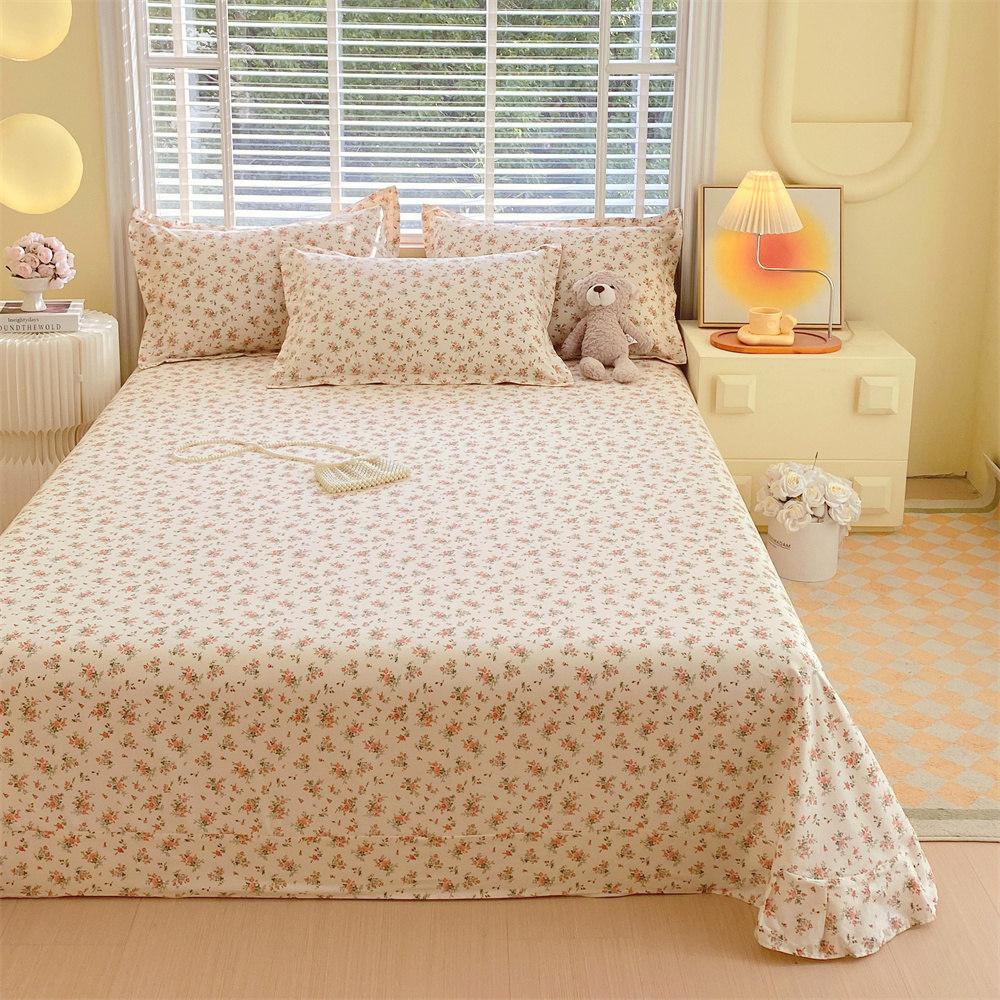 Cotton Bed Flat Sheet for Double Bed Plain Top Sheets Single/Queen/King Flowers Flat Bedsheets Soft Home Bed Linen Sheets