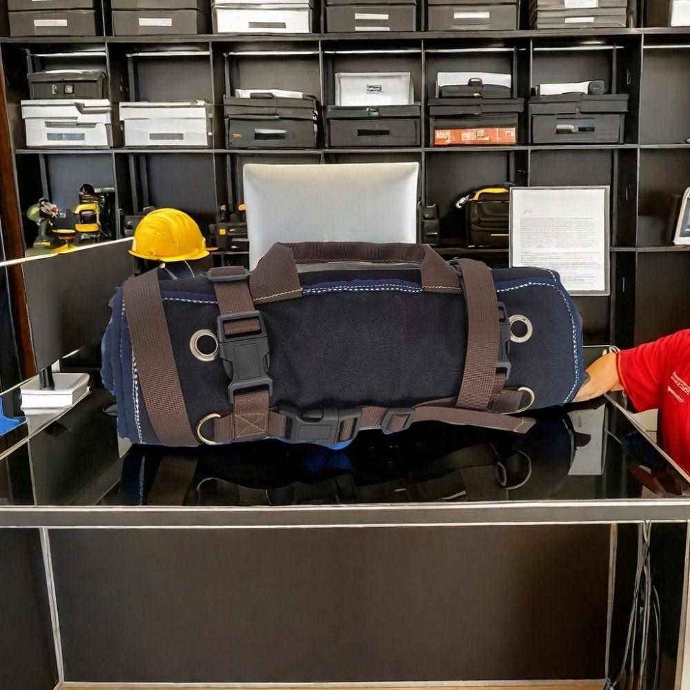 Heavy-Duty Waxed Canvas Tool Roll Bag Roll Tool Roll Up Bag Sturdy 15-Pockets Roll  Electrician