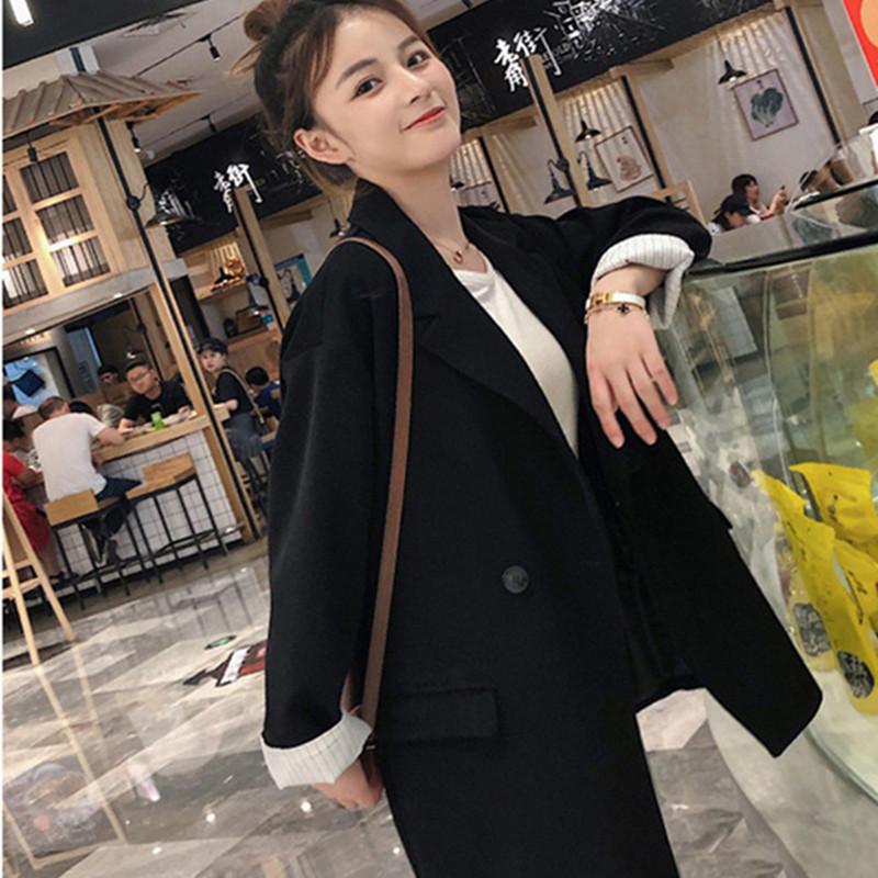 2022 Women's Black Korean Style Loose Casual Chic Suit Jacket - Spring/Autumn