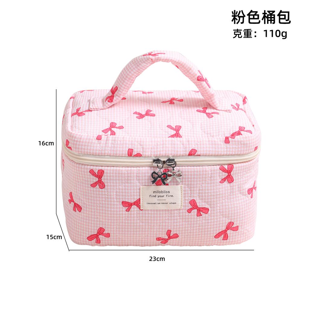 Bow Print Pink Blue Cute Makeup Bag for Women Large Capacity Toiletry Pouch Cute High Quality Cosmetic Organizer Storage Case