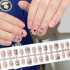 Inspired Blush Bow Press-On Nails - Short, Skin-Flattering Korean Nails with Black Bow Nail Art for a Gentle Spring Look
