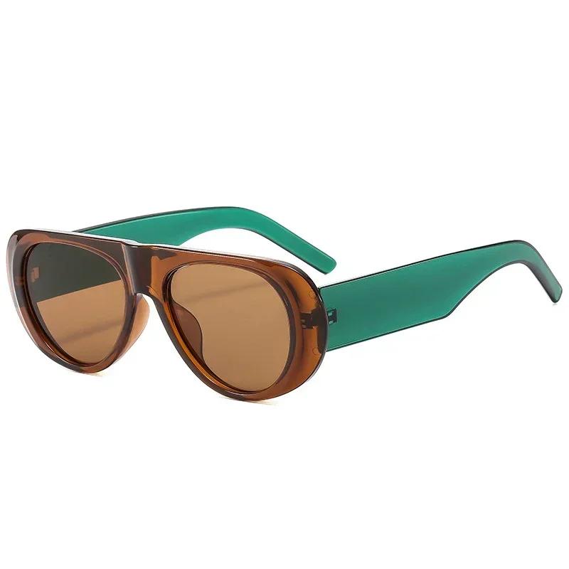  Ins Popular Fashion Pilot Women Sunglasses Retro Tea Blue Shades UV400 Men Trending Wide Legs Sun Glasses