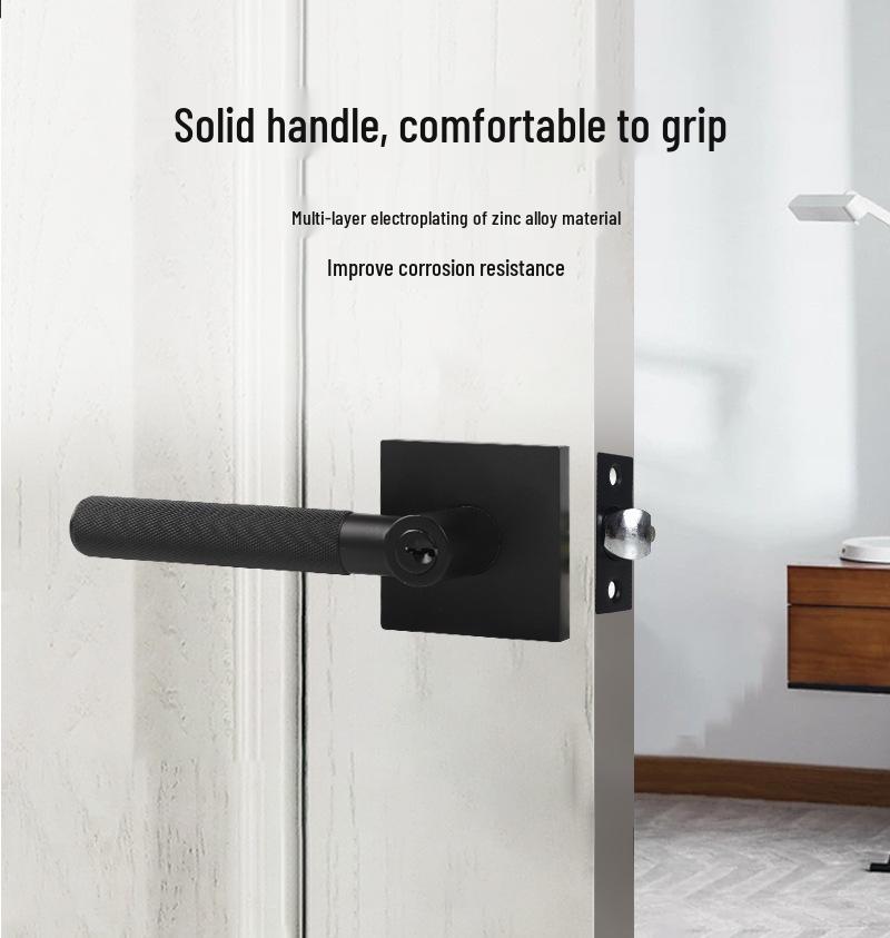 Matte Black Zinc Alloy Indoor Door Lever Lock with Knurled Handle Pattern