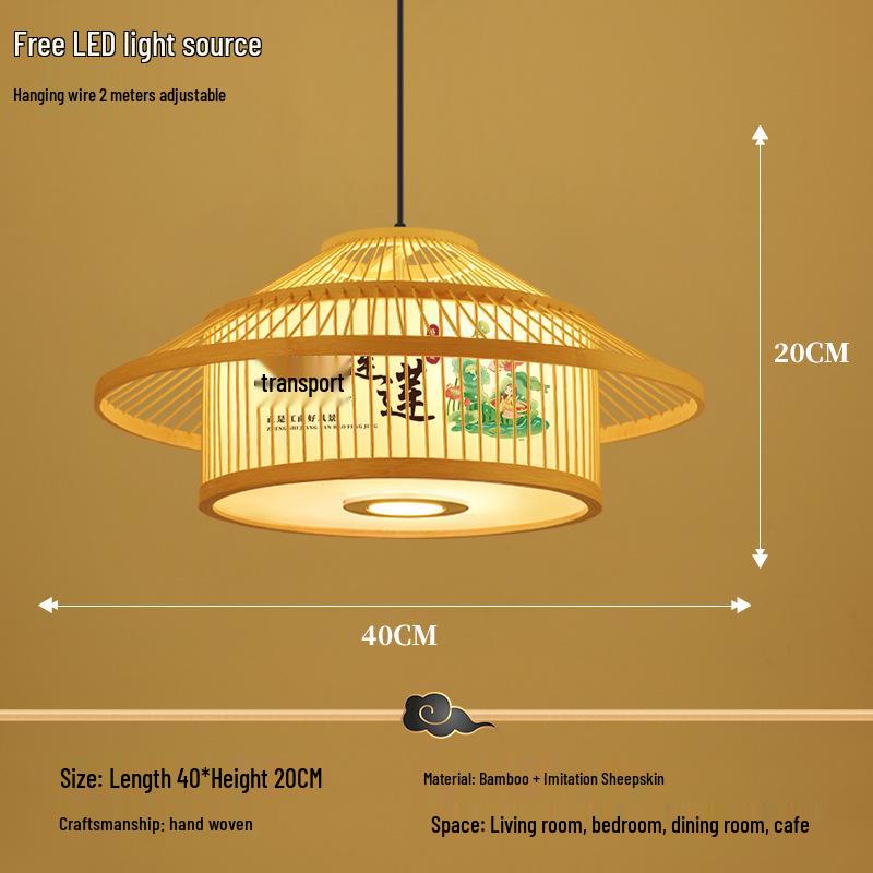 Retro Bamboo Pendant Lamp for Restaurants and Hotels - Chinese Style with Spotlight