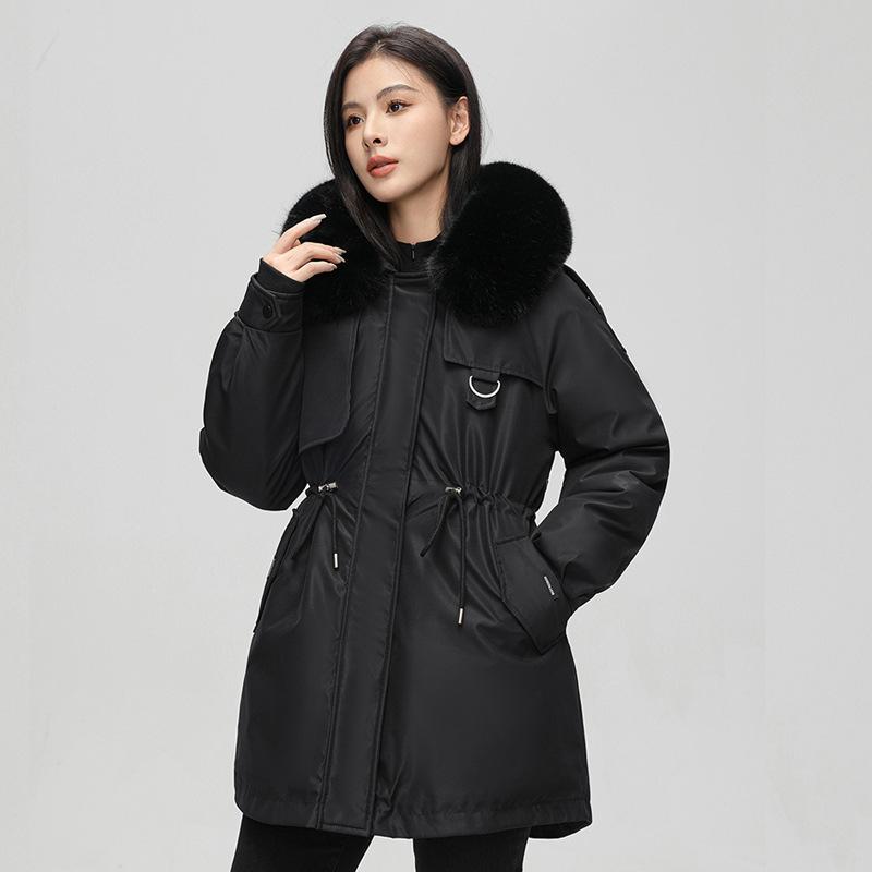 

Женская зимняя новая женская универсальная куртка с капюшоном и съемным меховым воротником, одно платье три способа носки XXXL чёрный