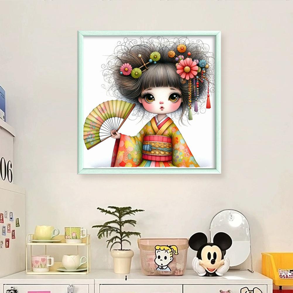 Kit de point de croix Art Broderie complète Fil de coton écologique 11CT Imprimé Geisha