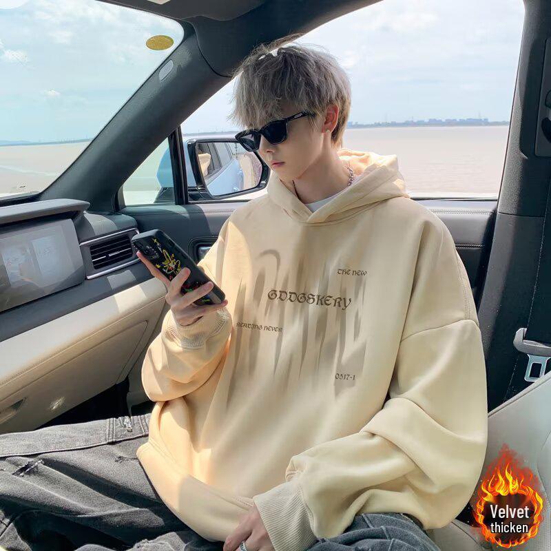 Men's Fleece-Lined Hooded Sweatshirt - Autumn/Winter Loose Fit Casual Jacket