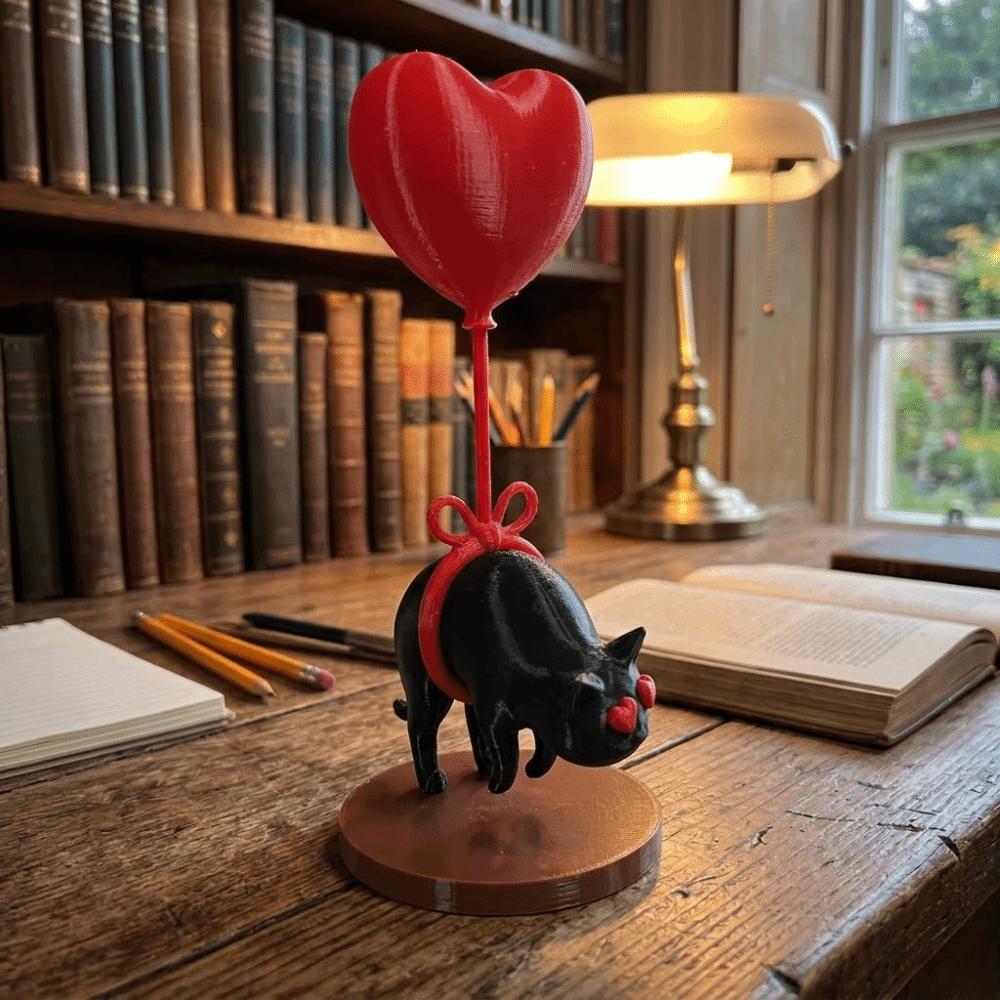 Cartoon 3D Printed Heart Ornament Romantic Black Cat Desktop Decoration Living Room Tabletop