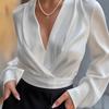 Women's New European American Elegant Satin Blouse Spring Autumn White V-neck Long Sleeve French Light Luxury Shirt
