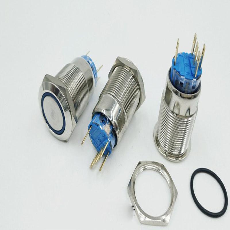 19mm Wasserdicht 12V Auto Armaturenbrett Metall Momentan Motor Drucktaster Schalter LED