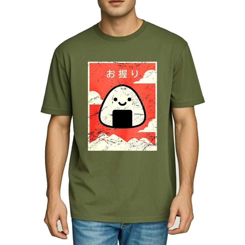 Tee shirt Black Quick Dry T Shirt Onigiri With Red Background Design Cotton Tshirt for Unisex Trendy Fashion Tshirt Breathable