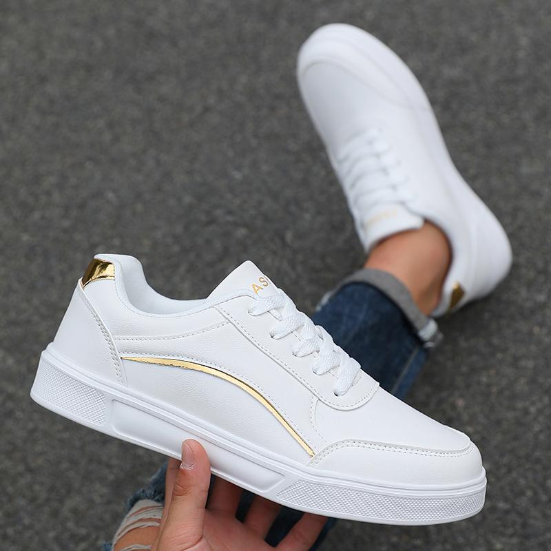 

Мужские кеды для скейтбординга Модный минималистичный дизайн, противоскользящие износостойкие кроссовки на шнуровке, уличная универсальная трендовая новинка мужской обуви 39 белого золота