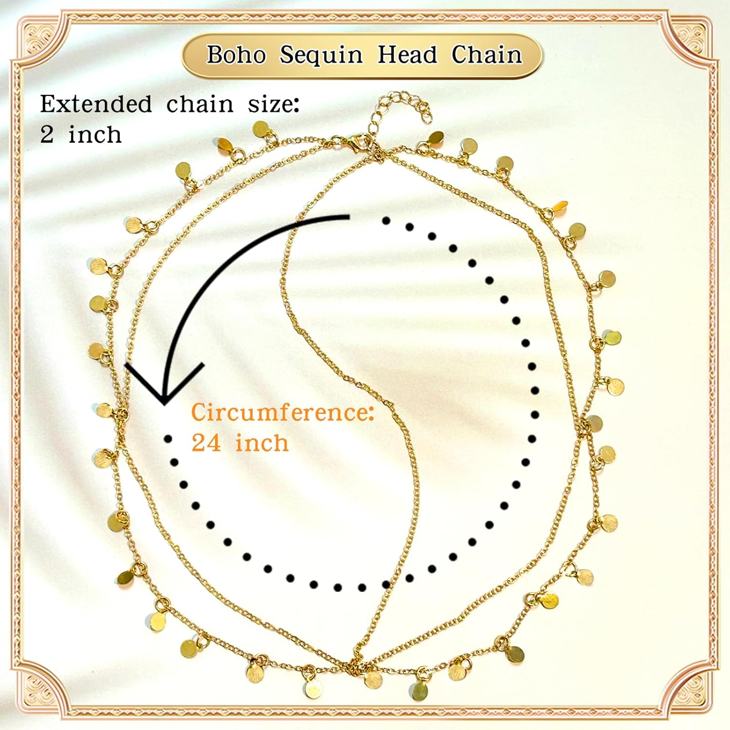 Boho Sequin Head Chain,Gold Prom Headpiece Hair Chains Elegant Headband Accessories for Women Girls,Festival Costume,Halloween,Wedding,Cosplay