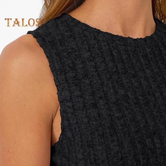 Women Tops Round Neck Sleeveless Slim Fit Knitted Tops Solid Color Elastic Ribbed Tank Tops Daily Wear