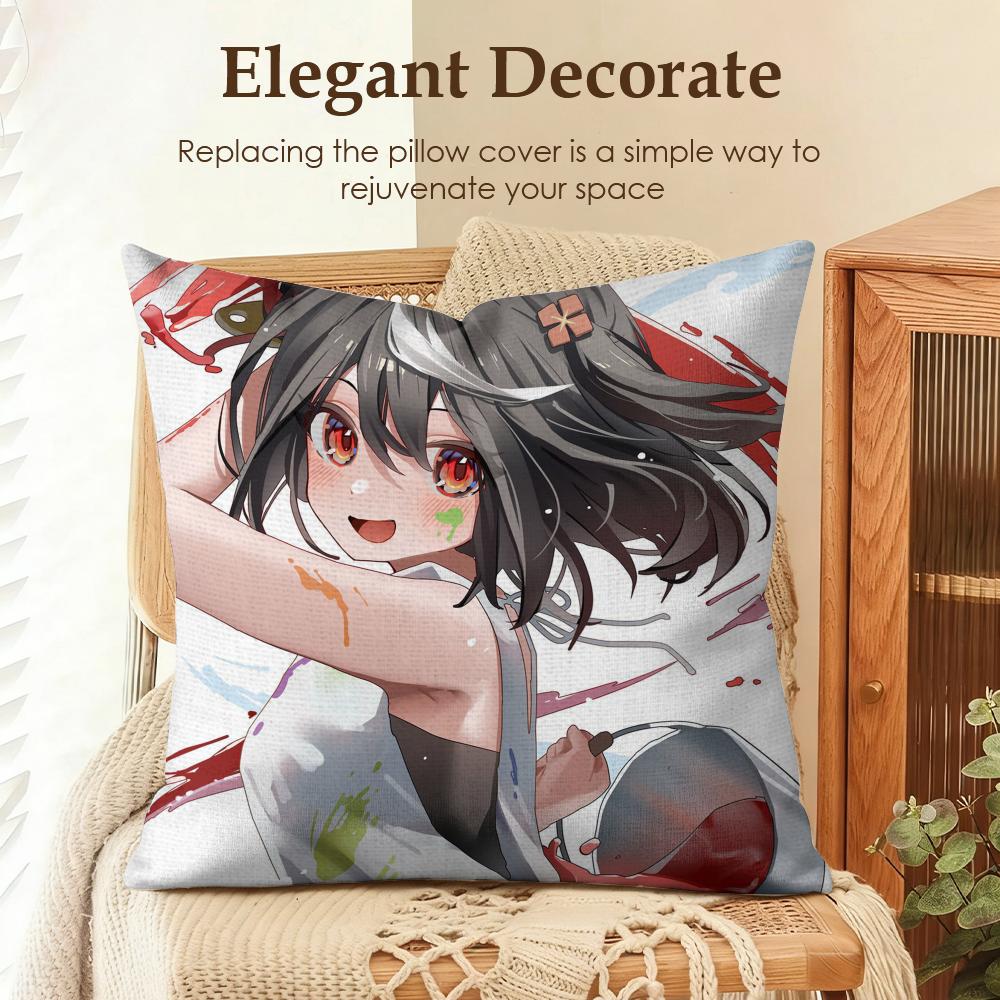 U-Uma Musume Pretty Derby Cushion Cover Natural Linen Organic Fabric Double-Sided Printing Sofa Home Decor Gift Pillow Case
