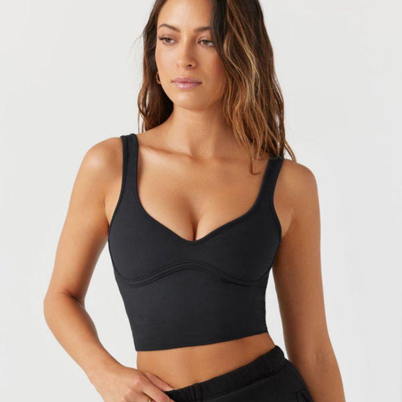 

With Chest Pad Yoga Clothing Top Sexy Workout Underwear Shaping Chest Flattering Vest Breathable Tight Workout Sports Bra L Black