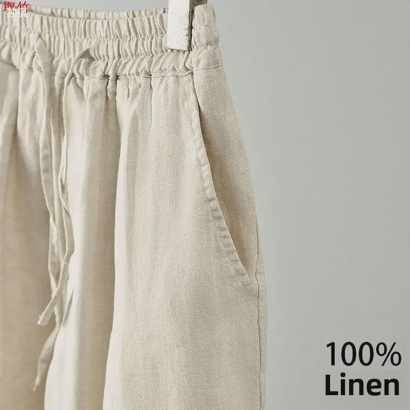 Pánské slim-fit kalhoty z bavlny a lnu – velká velikost, ležérní, lehké na jaro a léto