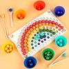 Children's Rainbow Building Block Bead Puzzle Game Early Education Hand-eye Coordination Training Wooden Clip Ball Puzzle Parent-child Toy