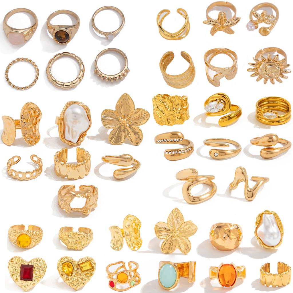 Koude Wind Onregelmatige Edelsteen Ringenset Vrouwelijk, Gepersonaliseerde Metalen Textuur Ring Ringen