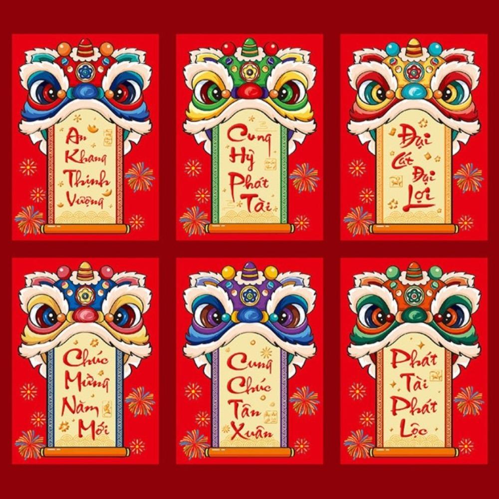6pcs Colorful Goat Pattern Spring Festival Lucky Money Bag Blessings Printing Hongbao Gift