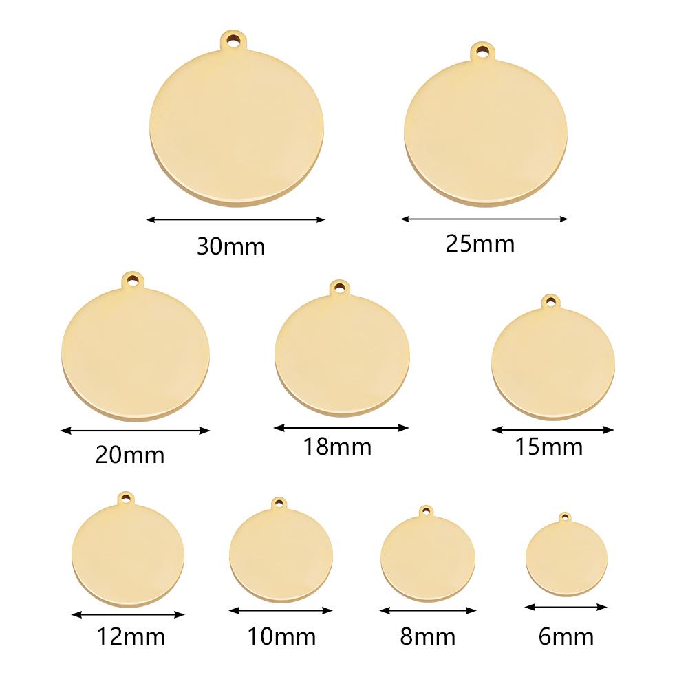 10pcs/lot Gold Plated Stainless Steel Blank Charms Round Disc Pendant Logo Stamping Tags For Jewelry Making DIY Necklace Supplie
