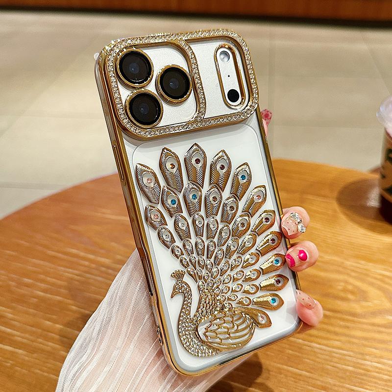 

New Luxury Solid Color Plating Peacock Shockproof Phone Case For iPhone 17 Pro Max 15 13 14 16 Pro Max Bumper Back Cover iPhone 14