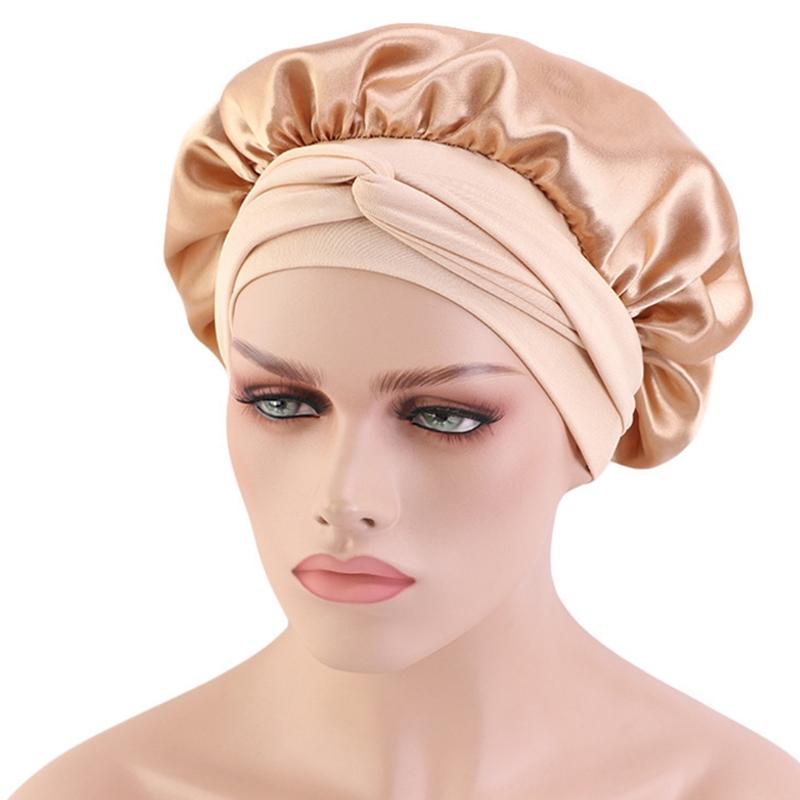 Sleep Cap Satin Bonnet Night for Head Cover Wide Elastic Band Sleeping Soft Adjustable Ribbon Strap Hair Turbans for Wom