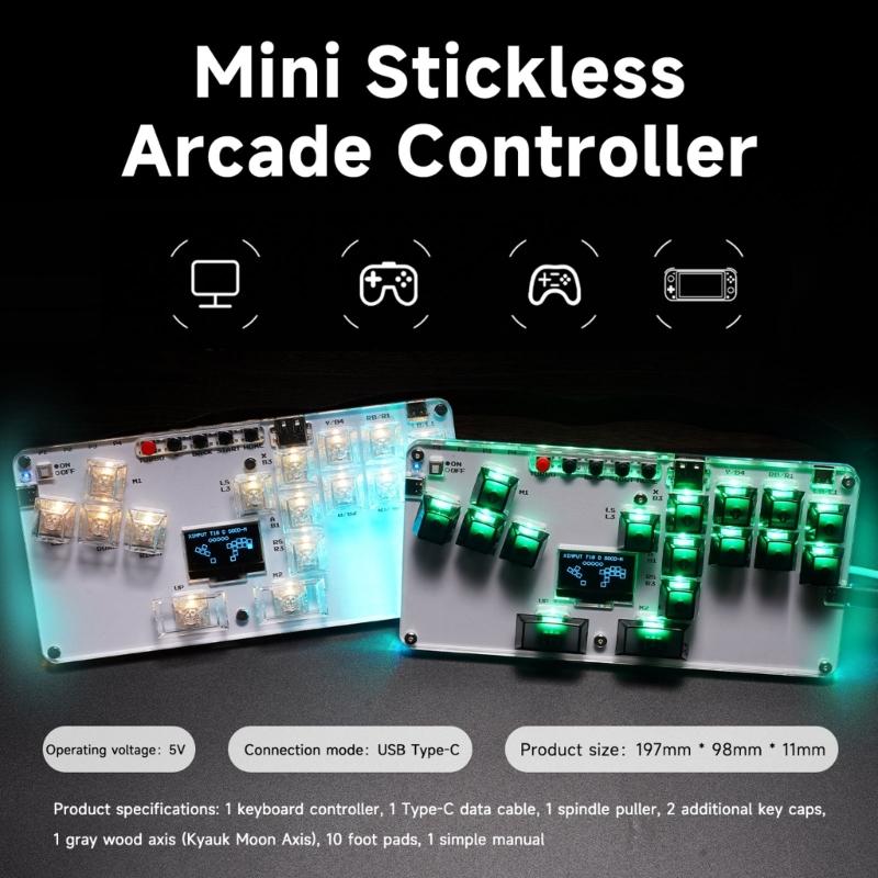16Keys Gaming Keypad All Button Leverless Controller Arcade Stick for PC with Light Display