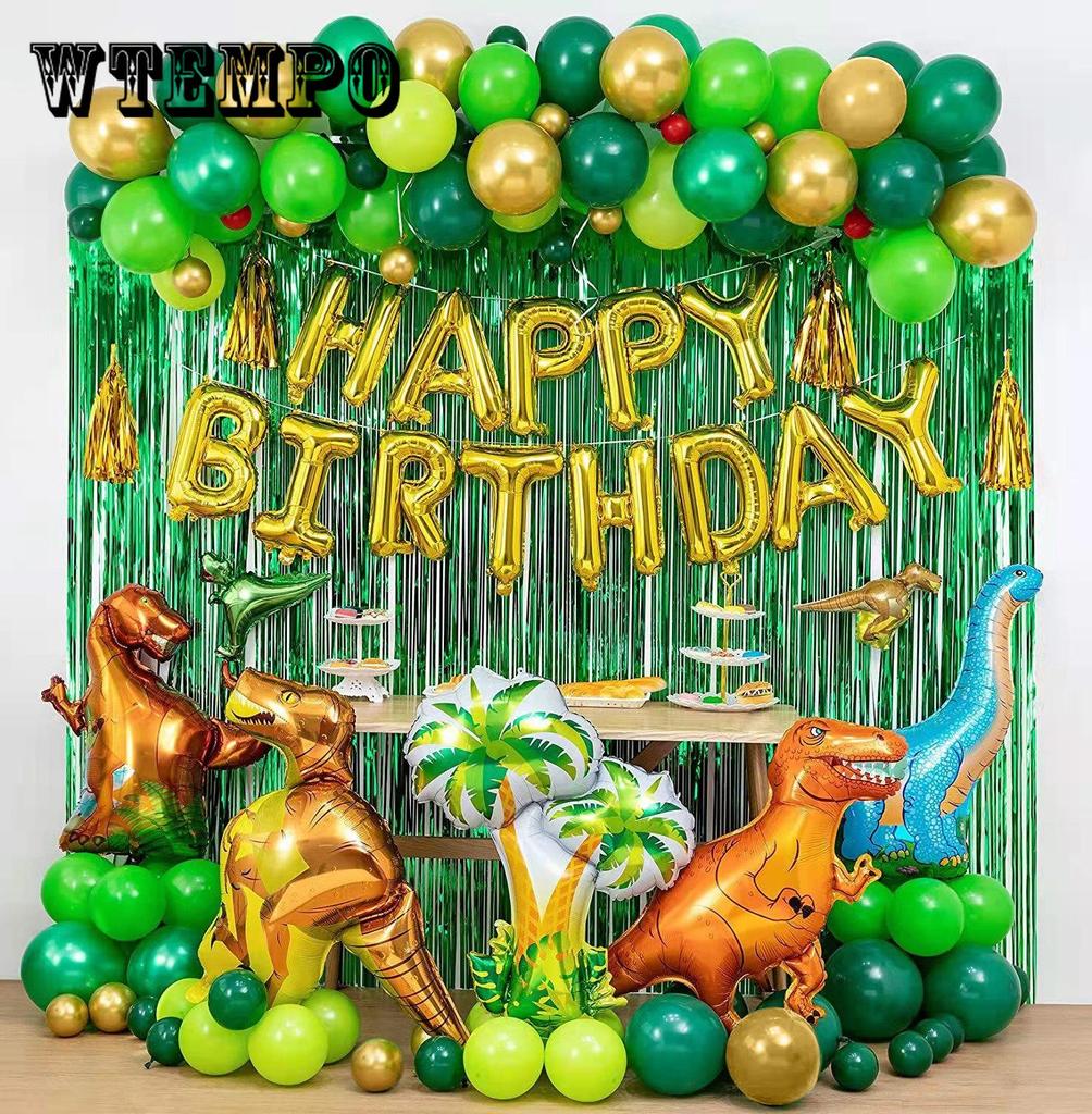113pcs Dinosaur Birthday Party Decoration Balloons Arch Garland Kit Happy Birthday Balloons Foil Curtains Dino Themed Party Favor