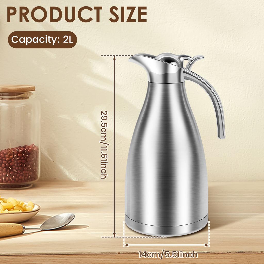 2L Thermal Water Bottle Stainless Steel Coffee Thermal Bottle Insulation Coffee Carafe Leak-proof Water Bottles for Home Office