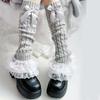 Cable Knit Leg Warmers Boot Cuffs with Bowknot Decorated Sweet Tiered Ruffled Lace Trim Leg Covers Calf Socks for Women