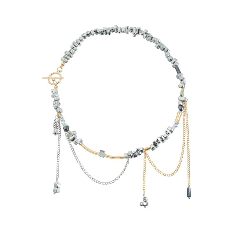 Stylish Fashion Two Tone Fringe Chain Necklace Collarbone Neckchain With Silver Accent For Women 1