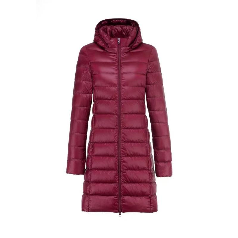 Autumn and winter new light down jacket women's medium and long light white duck down jacket removal cap
