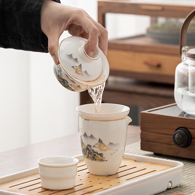 Changshengyuan Portable White Porcelain Travel Tea Set - Thousand Miles Landscape
