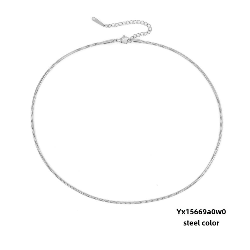 eManco Titanium Steel Round Chain Necklace - Simple European/American Style for Women and Couples, Long Snake Bone Chain, Clavicle Design.