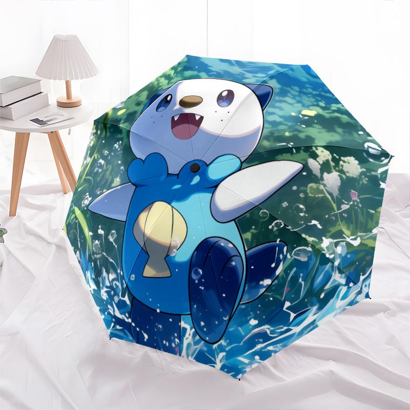 Piplup and Bulbasaur  pattern, automatic folding umbrella, portable and foldable design, 8 ribs, a Christmas or birthday gift.