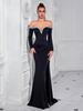 Elegant Long-Sleeve Strapless Evening Dress with Heavy Beading