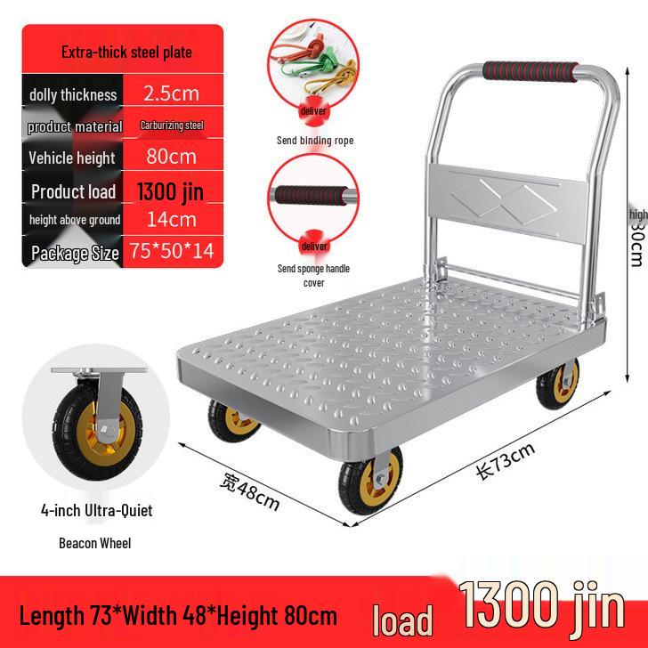 Silent Foldable Handcart Trolley with Swivel Wheels - Heavy-Duty Flatbed Truck