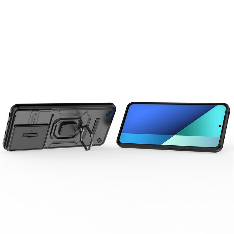 For Redmi Note 13 4G Case Slide Lens Ring Stand Armor Phone Case For Xiaomi Redmi Note13 Note 13 4g Anti-fall Protect Back Cover