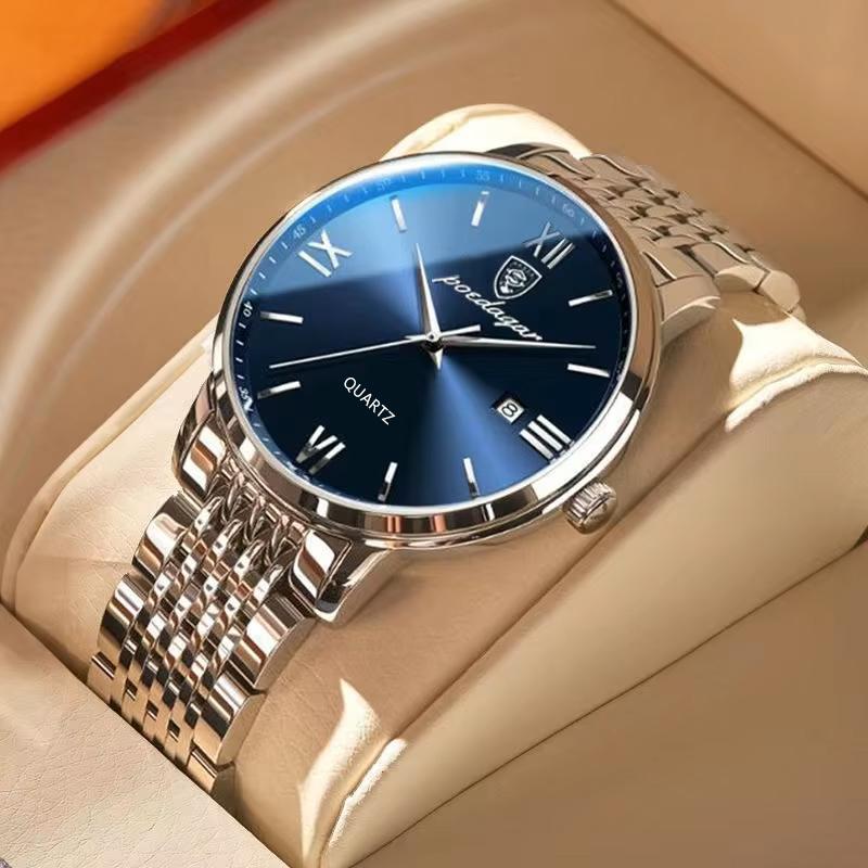 POEDAGAR Luxury Sports Men's Wristwatch Stainless Steel Waterproof Date Watch High Quality Casual Fashion Quartz Watches