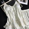 Cartoon suspenders lace pajamas ladies lyocell sweet cute wind shorts summer loungewear comfortable suit