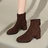 Martin boots women's short boots suede high heel French new autumn and winter elastic boots thick heel square head thin boots 2025 velvet
