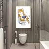 Toilet Cat Playing Mobile Phone Paper Poster Simple Pet Prints Canvas Painting Wall Art Pictures Home Bathroom Room Decoration